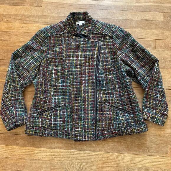 Coldwater Creek wool blend yellow red green blue white tweed jacket size 18
 b23 - Picture 1 of 6